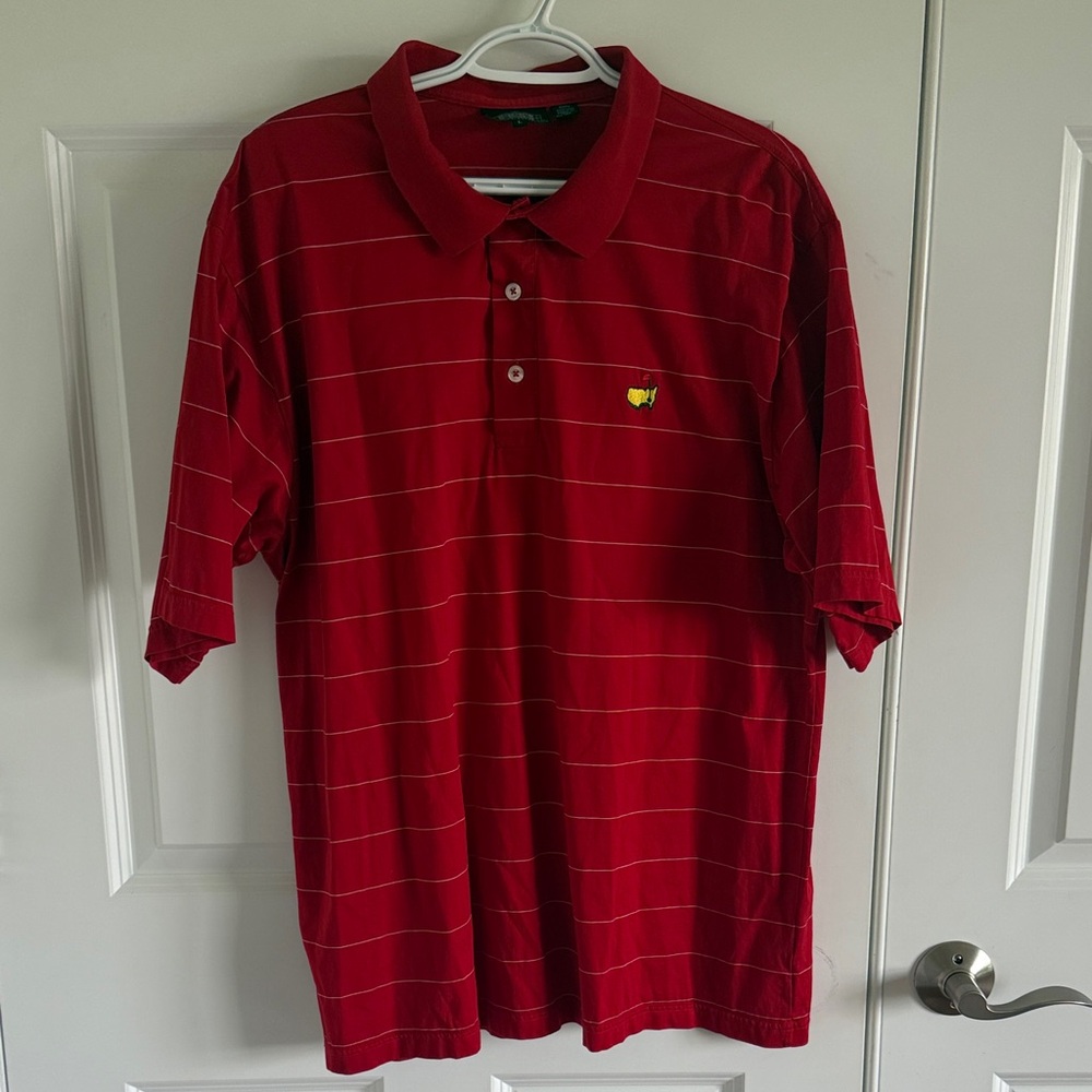 Masters Clubhouse Collection Red Striped Polo Tournament Logo Large